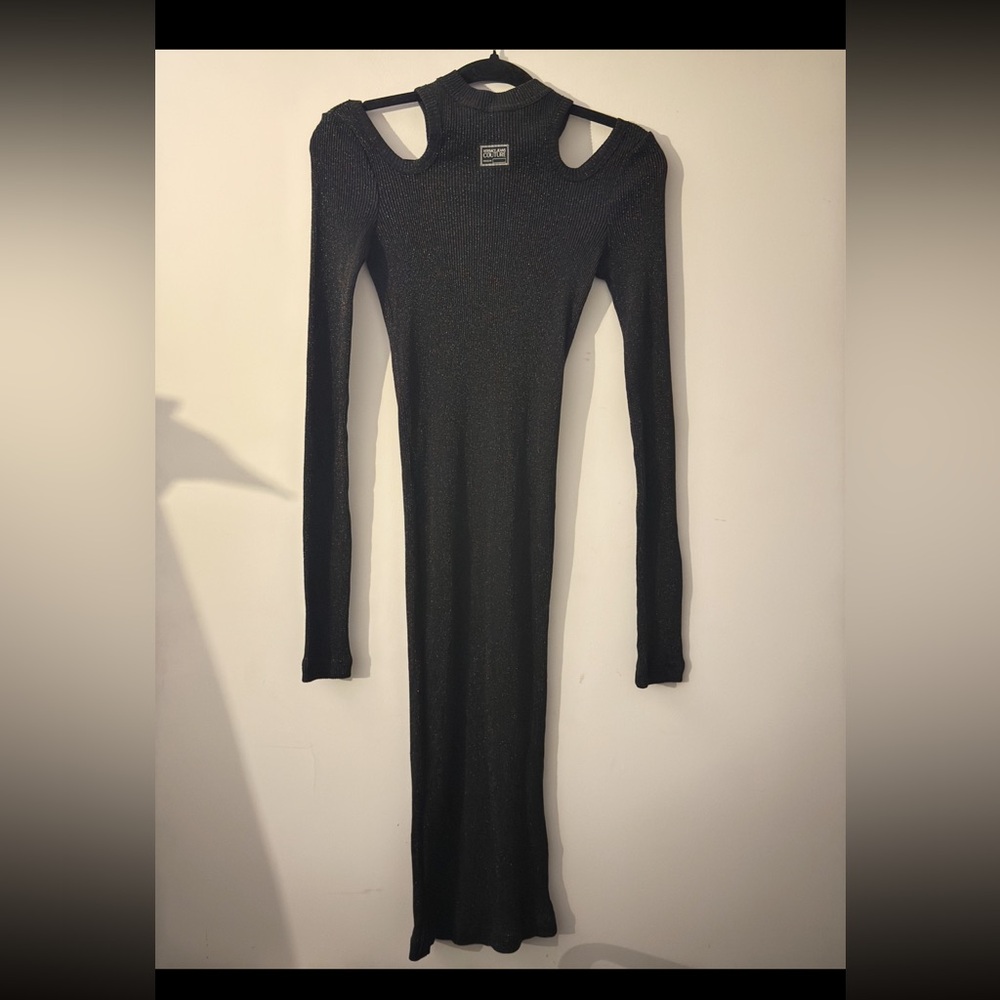 Versace Black Bodycon Dress with Long Sleeves and Cold Shoulder Cut-Outs